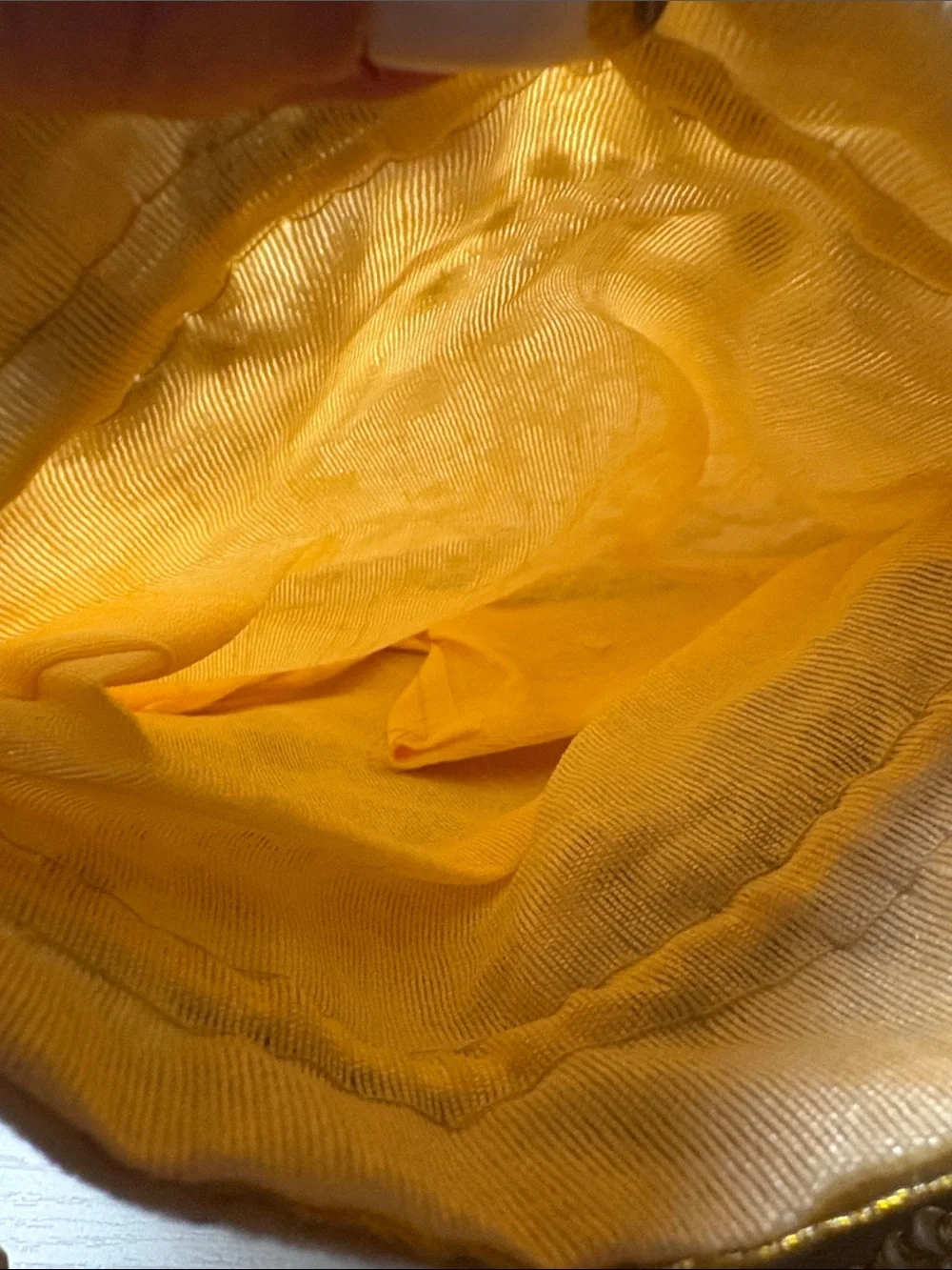 Hand made Embroidered Gold Drawstring Pouch‎